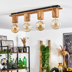 Luminaires Scandinaves-hofstein Plafonnier Heimola Brun, Couleur bois, Noir, 4 lumières