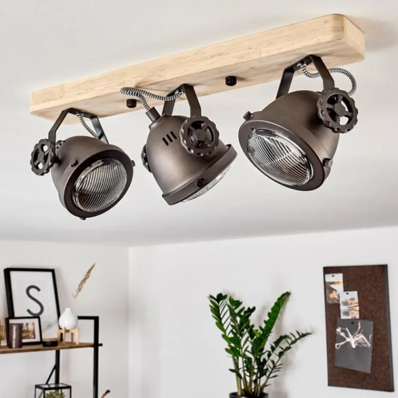 Lampes Industrielles-hofstein Plafonnier Herford Bois clair, Cuivre, 3 lumières