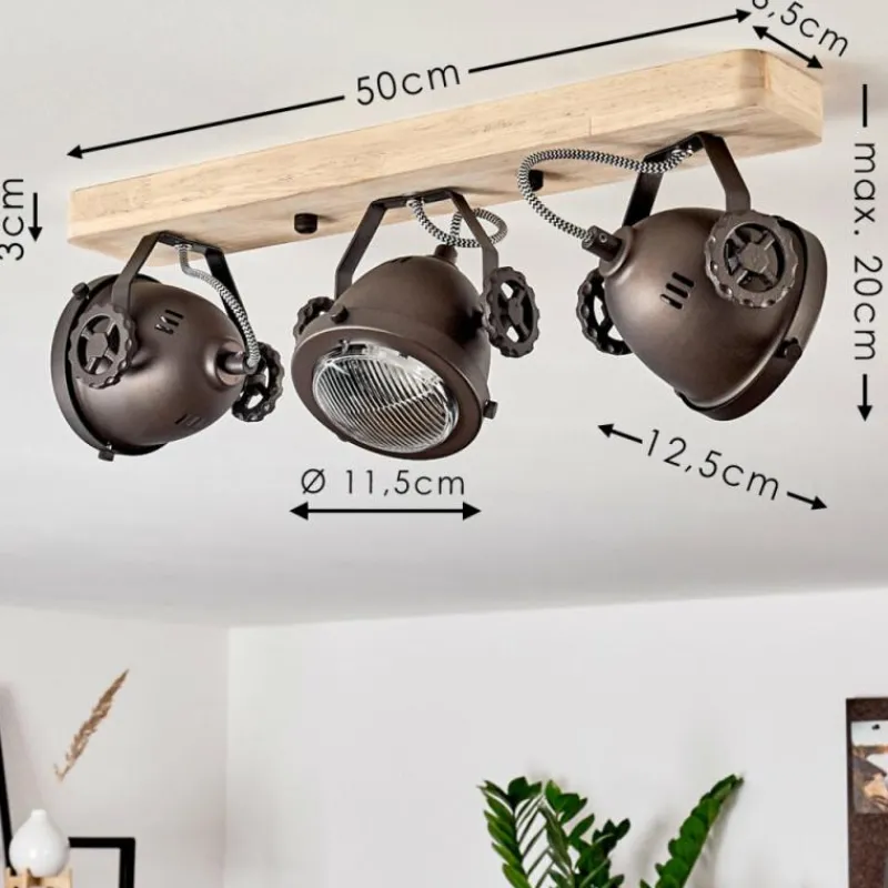 Lampes Industrielles-hofstein Plafonnier Herford Bois clair, Cuivre, 3 lumières