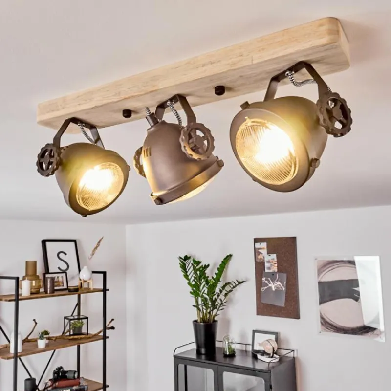 Lampes Industrielles-hofstein Plafonnier Herford Bois clair, Cuivre, 3 lumières