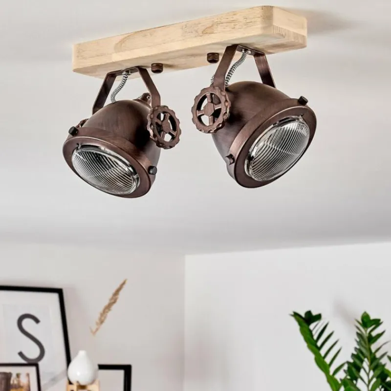Lampes Industrielles-hofstein Plafonnier Herford Bois clair, Cuivre, 2 lumières