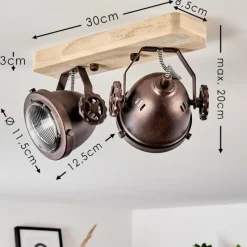 Lampes Industrielles-hofstein Plafonnier Herford Bois clair, Cuivre, 2 lumières