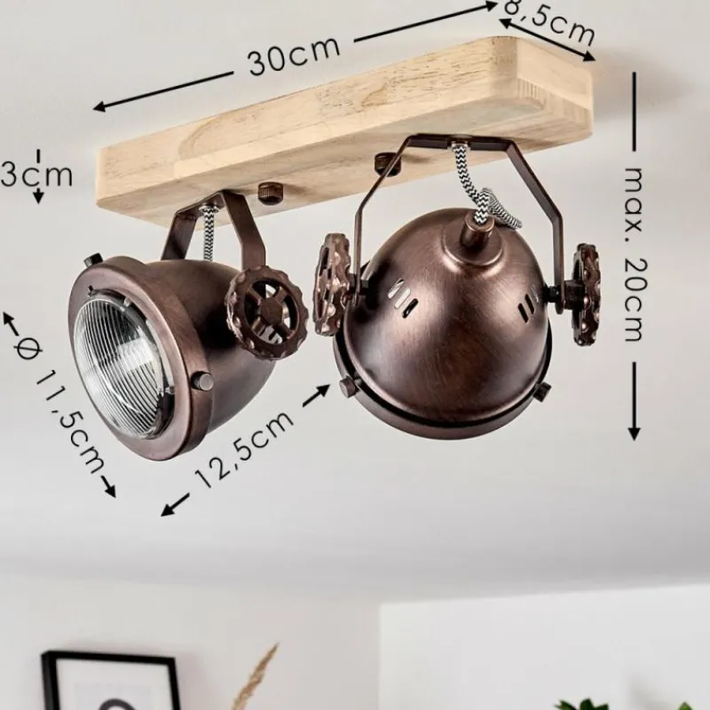 Lampes Industrielles-hofstein Plafonnier Herford Bois clair, Cuivre, 2 lumières