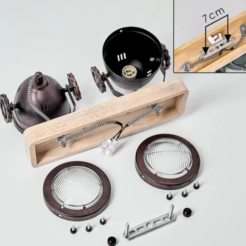 Lampes Industrielles-hofstein Plafonnier Herford Bois clair, Cuivre, 2 lumières