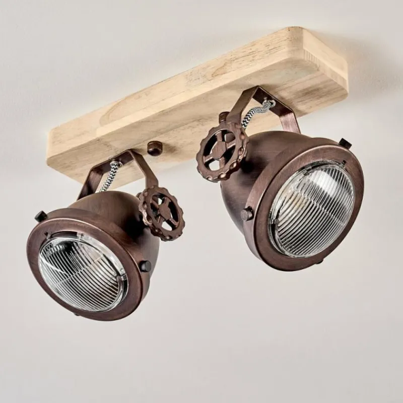 Lampes Industrielles-hofstein Plafonnier Herford Bois clair, Cuivre, 2 lumières