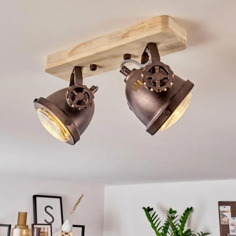Lampes Industrielles-hofstein Plafonnier Herford Bois clair, Cuivre, 2 lumières