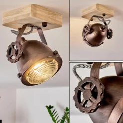 Lampes Industrielles-hofstein Plafonnier Herford Bois clair, Cuivre, 1 lumière