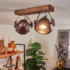 Lampes Industrielles-hofstein Plafonnier Herford Bois foncé, Rouille, 2 lumières