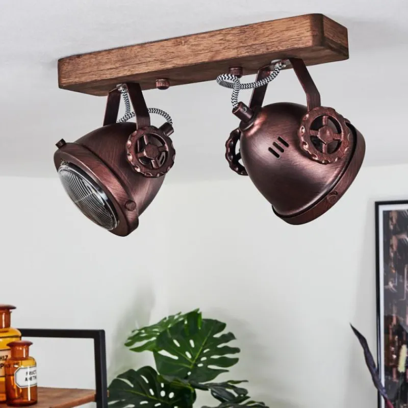 Lampes Industrielles-hofstein Plafonnier Herford Bois foncé, Rouille, 2 lumières