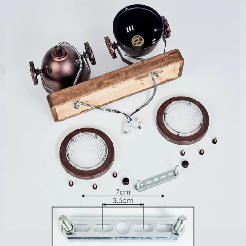 Lampes Industrielles-hofstein Plafonnier Herford Bois foncé, Rouille, 2 lumières