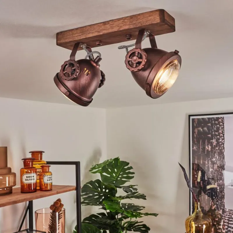 Lampes Industrielles-hofstein Plafonnier Herford Bois foncé, Rouille, 2 lumières