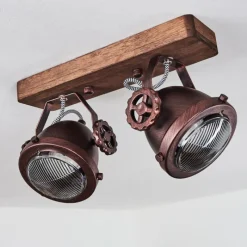 Lampes Industrielles-hofstein Plafonnier Herford Bois foncé, Rouille, 2 lumières