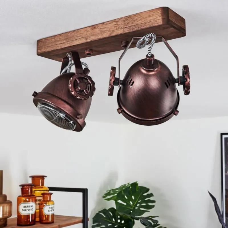 Lampes Industrielles-hofstein Plafonnier Herford Bois foncé, Rouille, 2 lumières