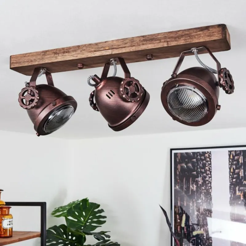 Lampes Industrielles-hofstein Plafonnier Herford Bois foncé, Rouille, 3 lumières
