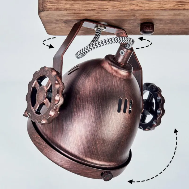 Lampes Industrielles-hofstein Plafonnier Herford Bois foncé, Rouille, 3 lumières
