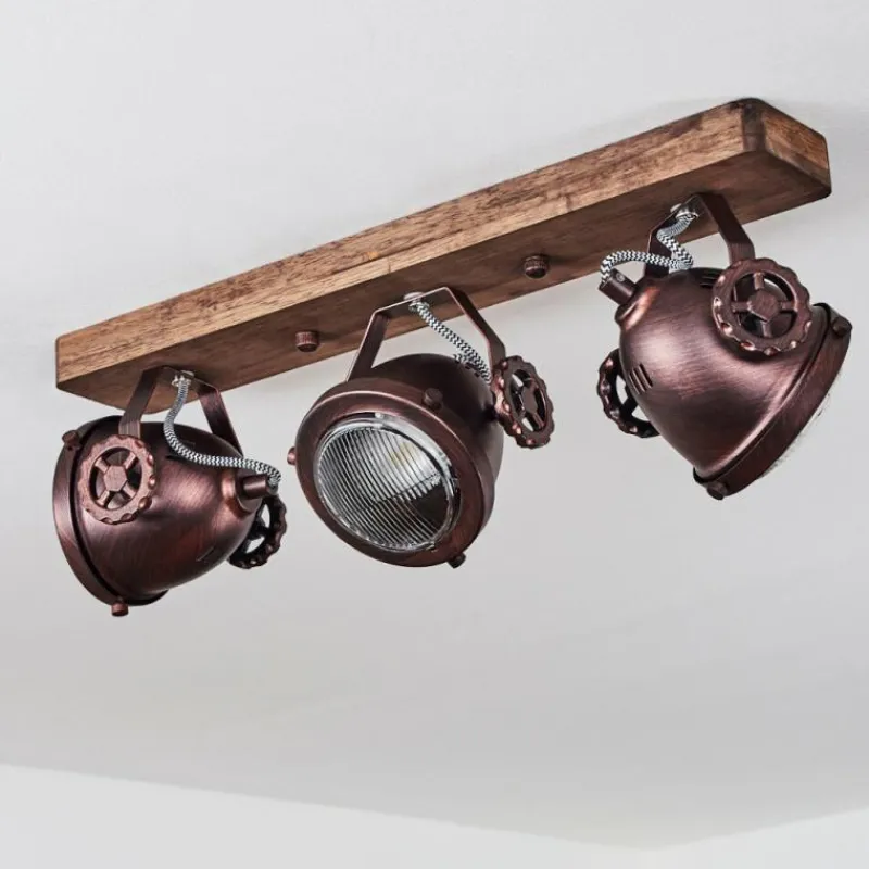 Lampes Industrielles-hofstein Plafonnier Herford Bois foncé, Rouille, 3 lumières