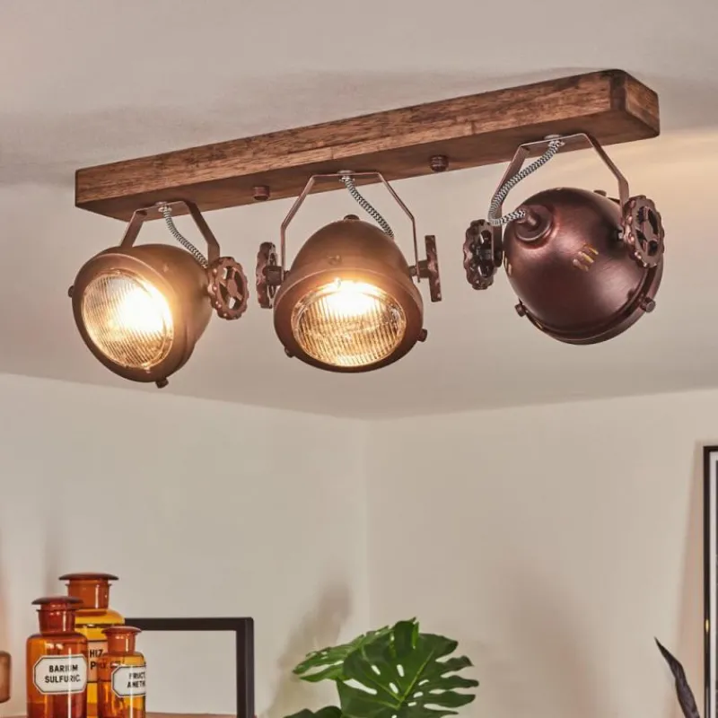 Lampes Industrielles-hofstein Plafonnier Herford Bois foncé, Rouille, 3 lumières
