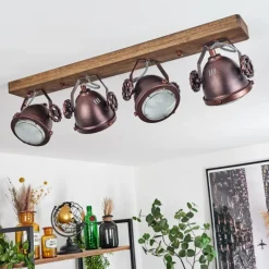 Lampes Industrielles-hofstein Plafonnier Herford Bois foncé, Rouille, 4 lumières