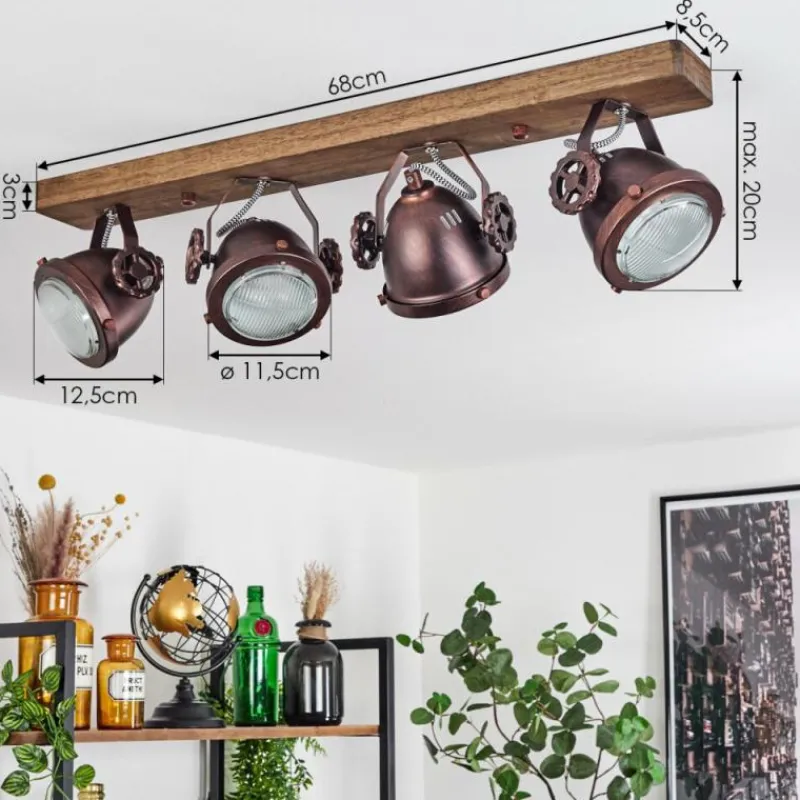Lampes Industrielles-hofstein Plafonnier Herford Bois foncé, Rouille, 4 lumières