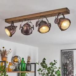 Lampes Industrielles-hofstein Plafonnier Herford Bois foncé, Rouille, 4 lumières