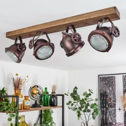 Lampes Industrielles-hofstein Plafonnier Herford Bois foncé, Rouille, 4 lumières