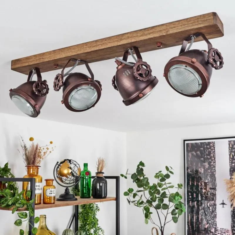 Lampes Industrielles-hofstein Plafonnier Herford Bois foncé, Rouille, 4 lumières