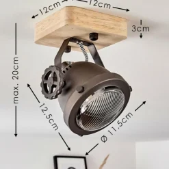 Lampes Industrielles-hofstein Plafonnier Herford Brun, Bois clair, Noir, 1 lumière