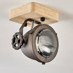 Lampes Industrielles-hofstein Plafonnier Herford Brun, Bois clair, Noir, 1 lumière