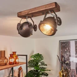 Lampes Industrielles-hofstein Plafonnier Herford Brun, Bois foncé, 2 lumières