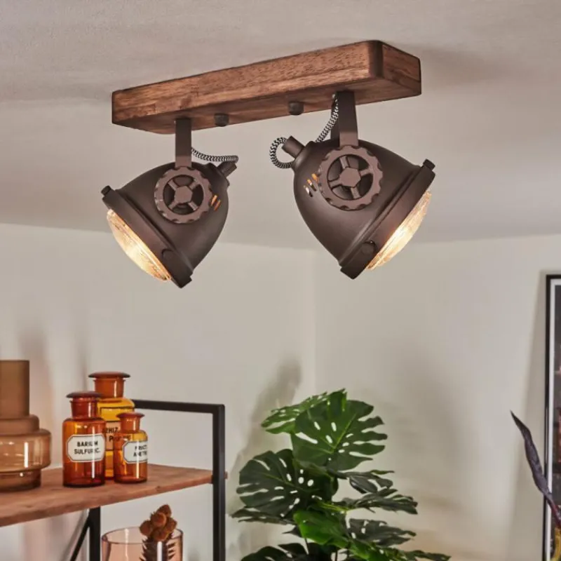 Lampes Industrielles-hofstein Plafonnier Herford Brun, Bois foncé, 2 lumières