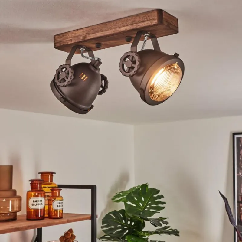 Lampes Industrielles-hofstein Plafonnier Herford Brun, Bois foncé, 2 lumières