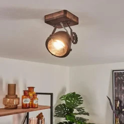 Lampes Industrielles-hofstein Plafonnier Herford Brun, Bois foncé, 1 lumière