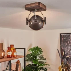 Lampes Industrielles-hofstein Plafonnier Herford Brun, Bois foncé, 1 lumière