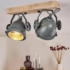 Lampes Industrielles-hofstein Plafonnier Herford Gris, Bois clair, 2 lumières