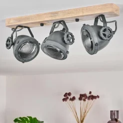 Lampes Industrielles-hofstein Plafonnier Herford Gris, Bois clair, 3 lumières