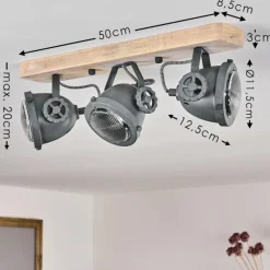 Lampes Industrielles-hofstein Plafonnier Herford Gris, Bois clair, 3 lumières