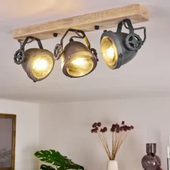 Lampes Industrielles-hofstein Plafonnier Herford Gris, Bois clair, 3 lumières