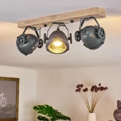 Lampes Industrielles-hofstein Plafonnier Herford Gris, Bois clair, 3 lumières