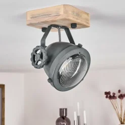 Lampes Industrielles-hofstein Plafonnier Herford Gris, Bois clair, 1 lumière