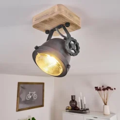 Lampes Industrielles-hofstein Plafonnier Herford Gris, Bois clair, 1 lumière