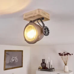 Lampes Industrielles-hofstein Plafonnier Herford Gris, Bois clair, 1 lumière