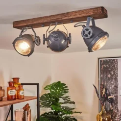 Lampes Industrielles-hofstein Plafonnier Herford Gris, Bois foncé, 3 lumières