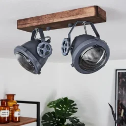 Lampes Industrielles-hofstein Plafonnier Herford Gris, Bois foncé, 2 lumières