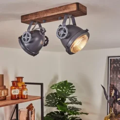 Lampes Industrielles-hofstein Plafonnier Herford Gris, Bois foncé, 2 lumières