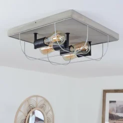 Lampes Vintages & Rétros-hofstein Plafonnier Hodne Gris, Écru, Noir, 4 lumières