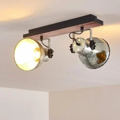 Lampes Vintages & Rétros-hofstein Plafonnier Hora Bois foncé, Argenté, 1 lumière