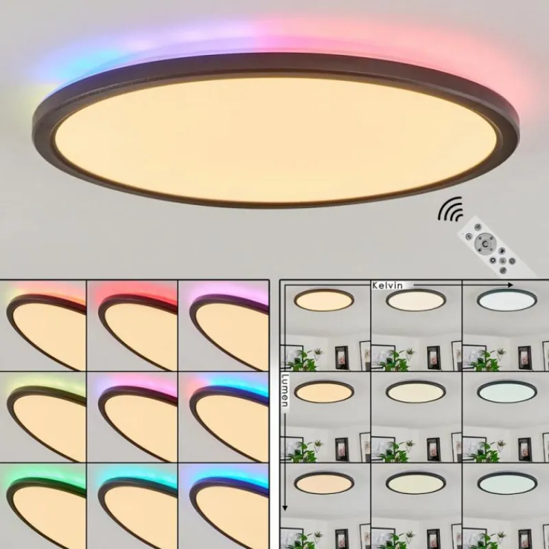 hofstein Plafonnier Hortinhas LED Noir, 1 lumière, Télécommandes, Changeur de couleurs