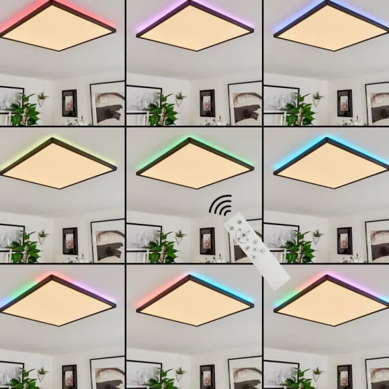 hofstein Plafonnier Hortinhas LED Noir, 1 lumière, Télécommandes, Changeur de couleurs