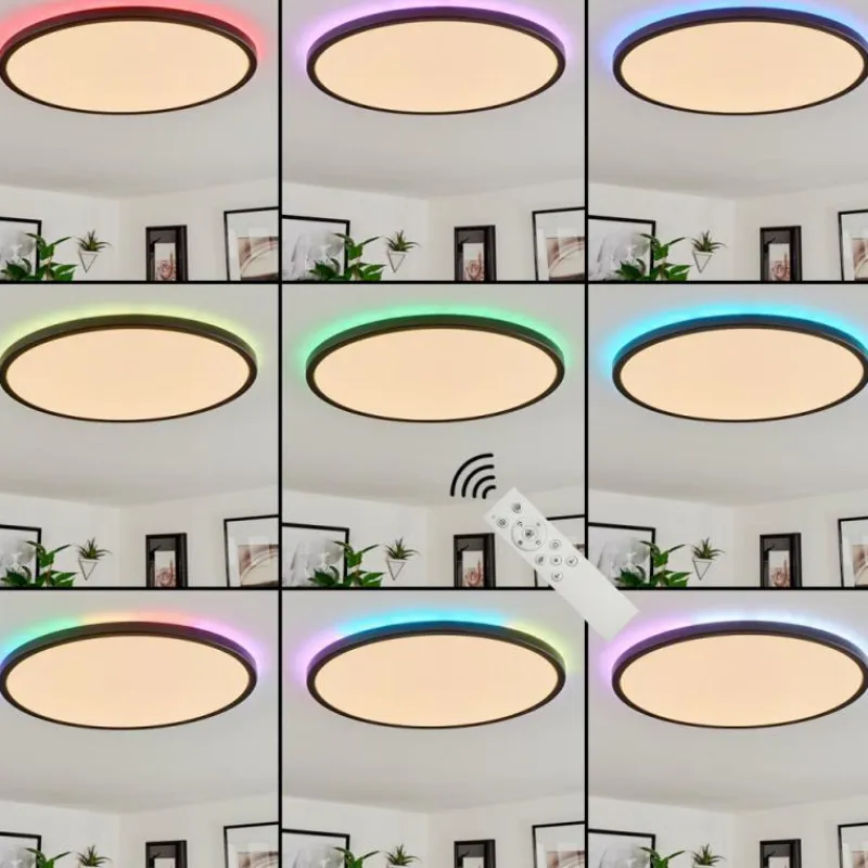 hofstein Plafonnier Hortinhas LED Noir, 1 lumière, Télécommandes, Changeur de couleurs