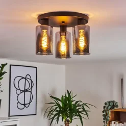 Suspension Verre Fumé-hofstein Plafonnier Hunouri Noir, 3 lumières